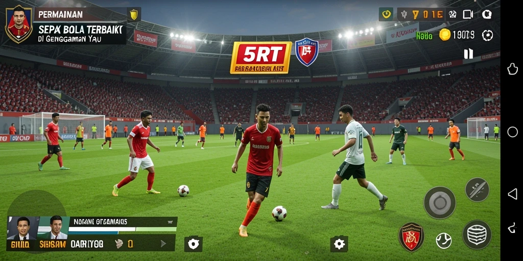 Tangkapan layar gameplay 5RT menampilkan momen seru pertandingan sepak bola.