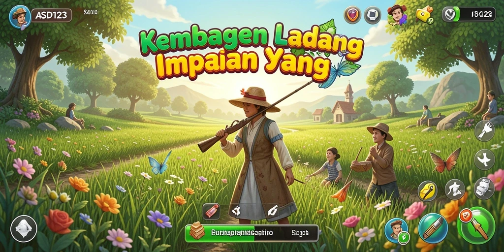 Tampilan gameplay yang memukau di ladang ASD123 dengan tanaman subur.