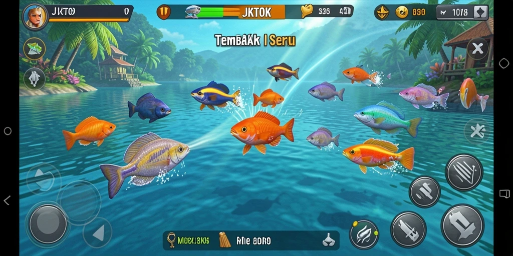 Gameplay JKTOK menembak ikan yang seru dan penuh warna.