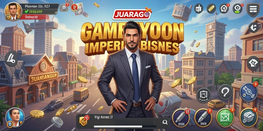 Tampilan gameplay JUARAGO yang menarik dengan berbagai elemen Tycoon.