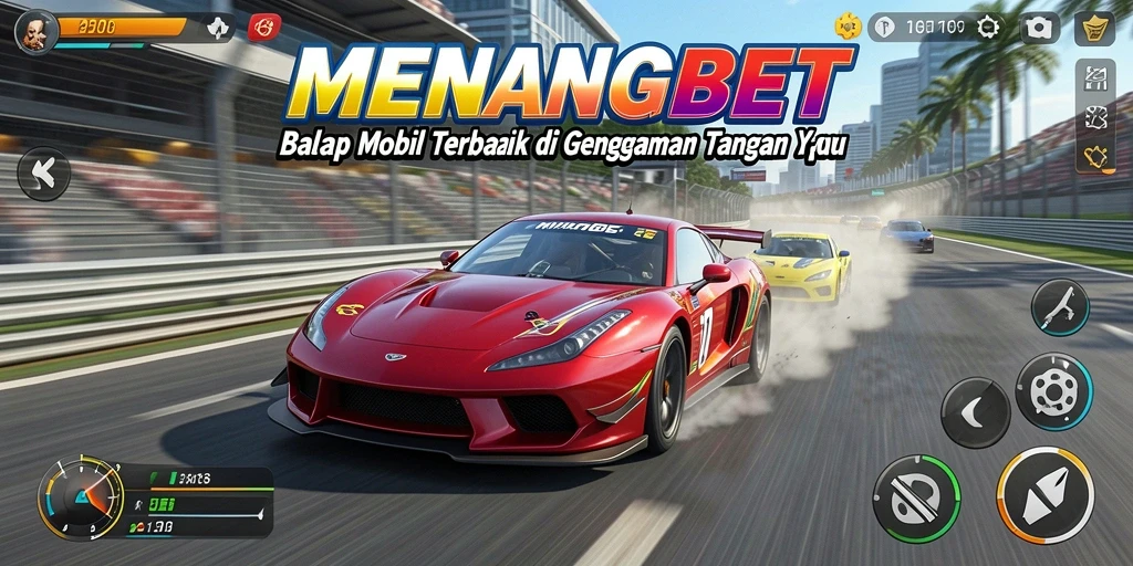 Tampilan gameplay seru di MENANGBET dengan mobil balap cepat.