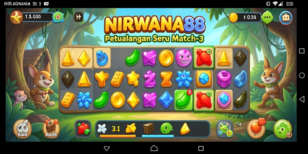 Tangkapan layar NIRWANA88 menampilkan aksi permainan Match-3 yang mengasyikkan.