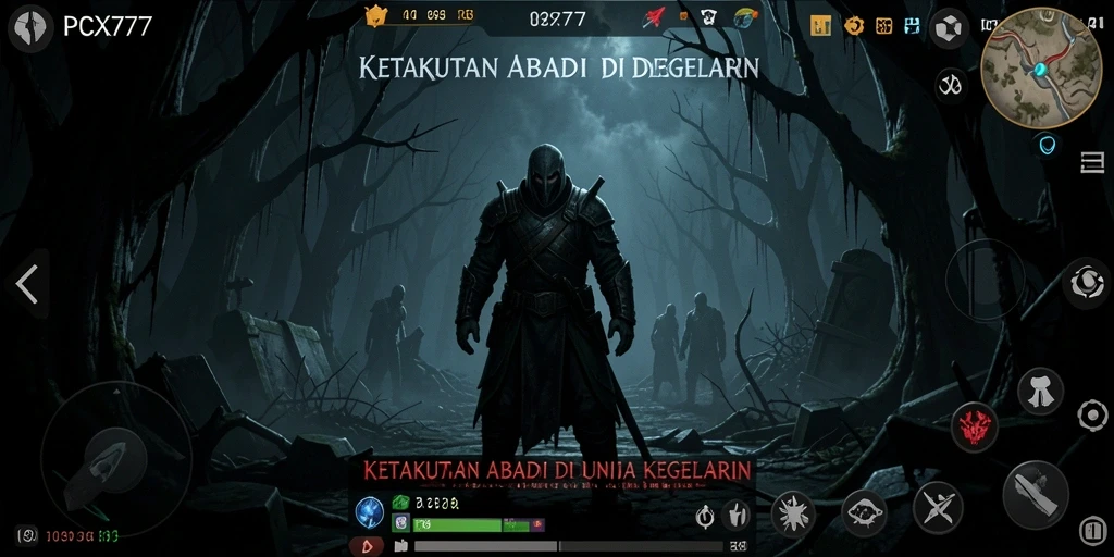 Gameplay menegangkan PCX777 dengan suasana kegelapan yang menghantui.