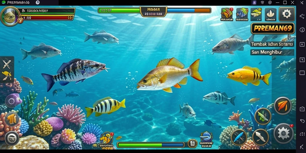 Tampilan gameplay seru dari PREMAN69 dengan berbagai jenis ikan.
