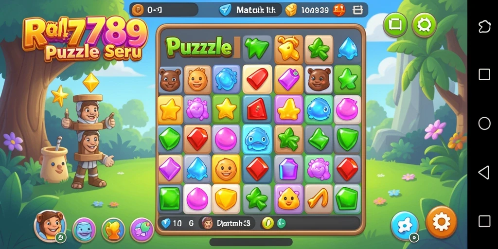 Screenshot gameplay RR789 menunjukkan keseruan mencocokkan elemen warna-warni.