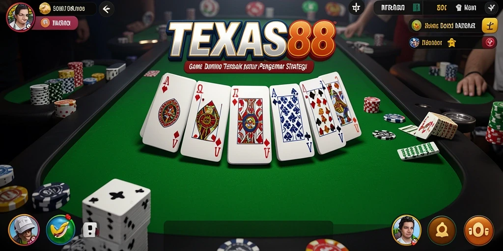 Tampilan gameplay seru dalam TEXAS88 dengan domino dan interaksi pemain.